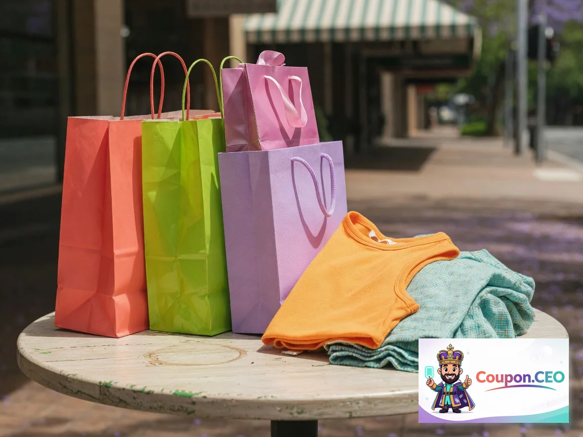 THE ICONIC logo with fashion items, delivery truck and checkout discount highlight