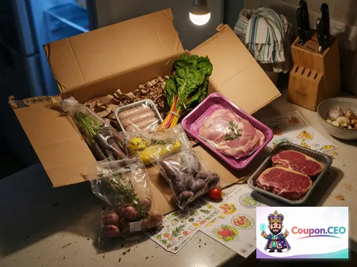 Placeholder: Screenshot of MyMuscleChef checkout page with promo code field highlighted and $20 discount applied to a cart over $99