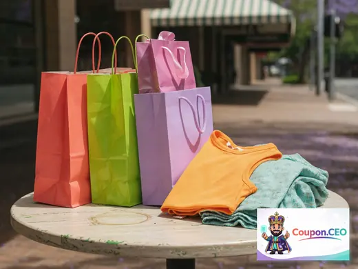THE ICONIC logo with fashion items, delivery truck and checkout discount highlight